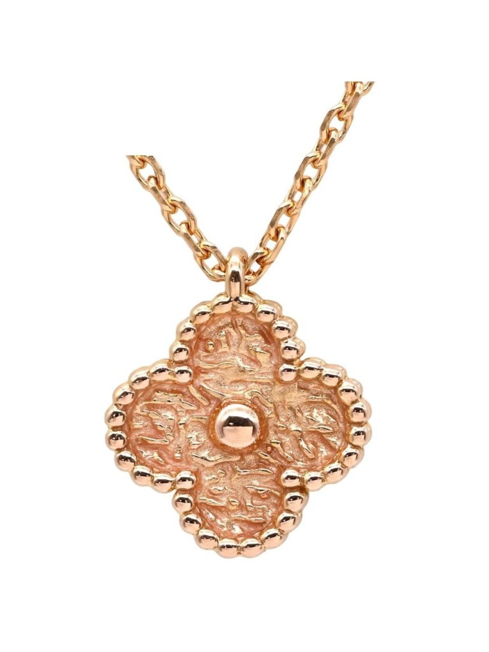 Van Cleef & Arpels Necklace Sweet Alhambra Pendant Rose Gold PG Textured